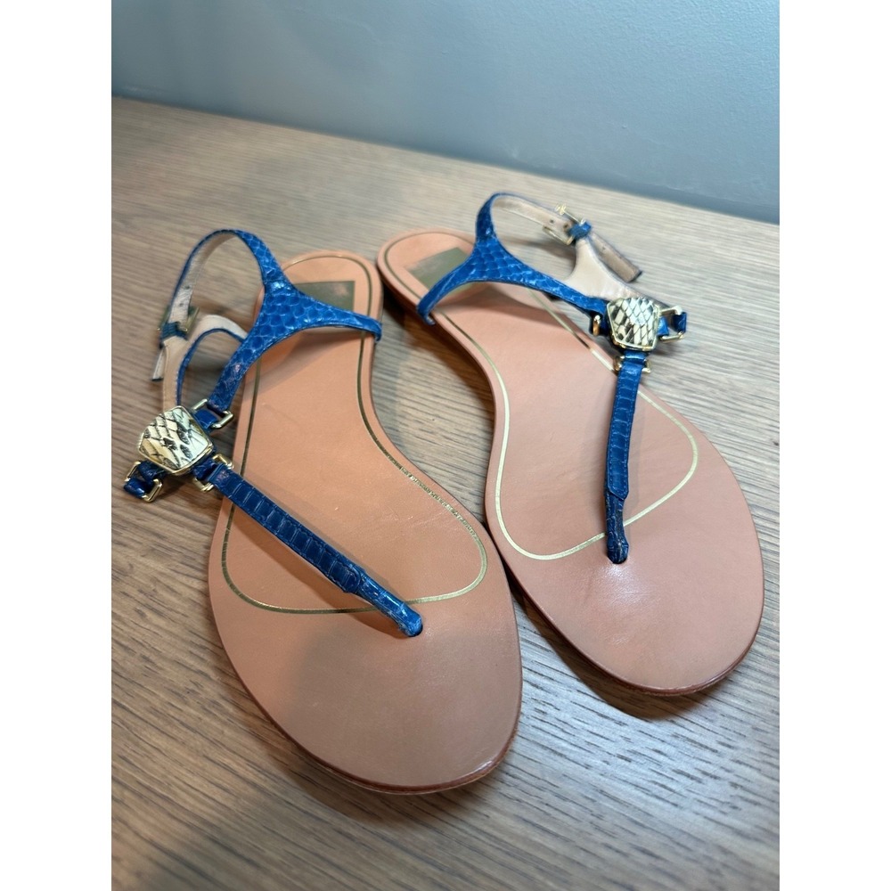 Dolce Vita Blue Croc Embossed Leather T Strap Sandals Snake Accent 7 - Picture 15 of 16